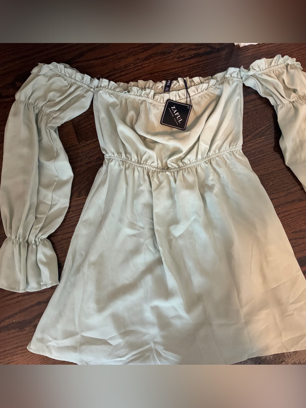 Zaful Light Sage Green Off-the-Shoulder Ruffle Blouse